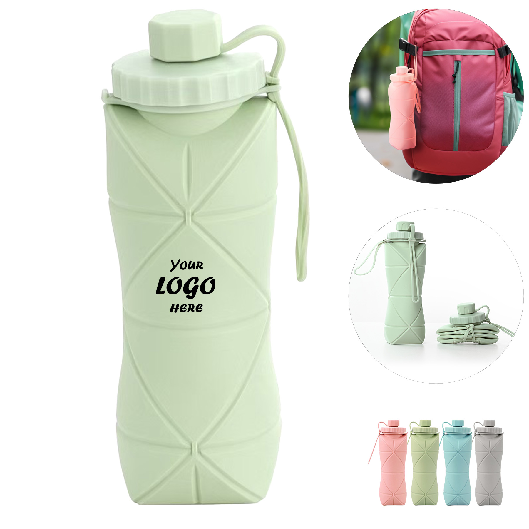 20 Oz Reusable Collapsible BPA-Free Silicone Water Bottle