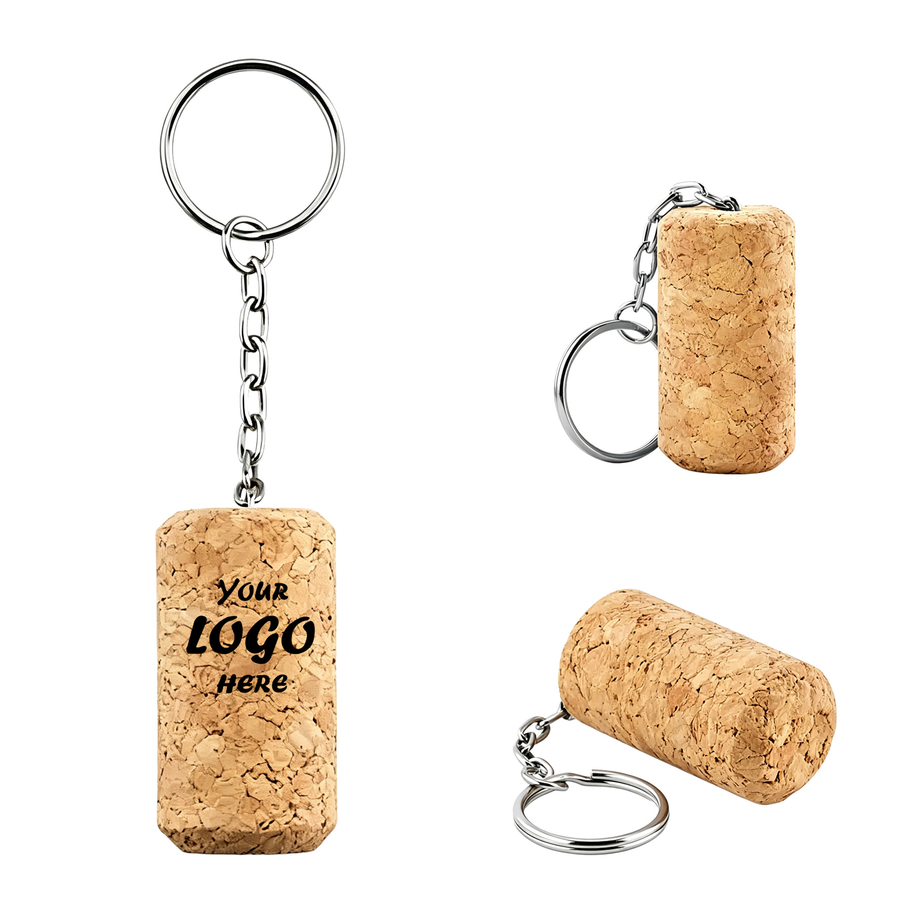 Natural Cork Wine Bottle Keyring With Metal Key Ring