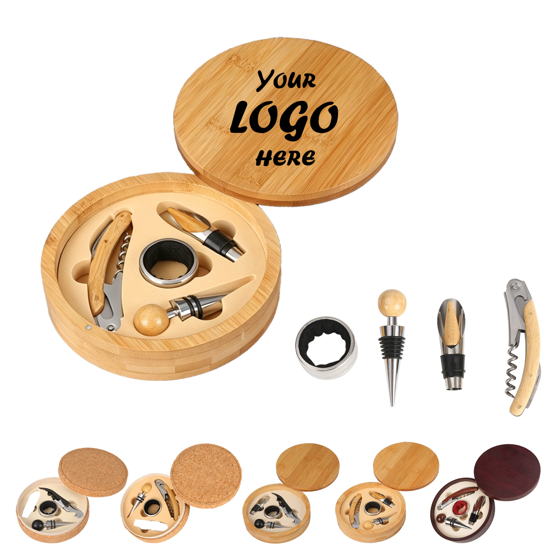 Premium Wooden Wine Accessory Gift Set With Storage Box