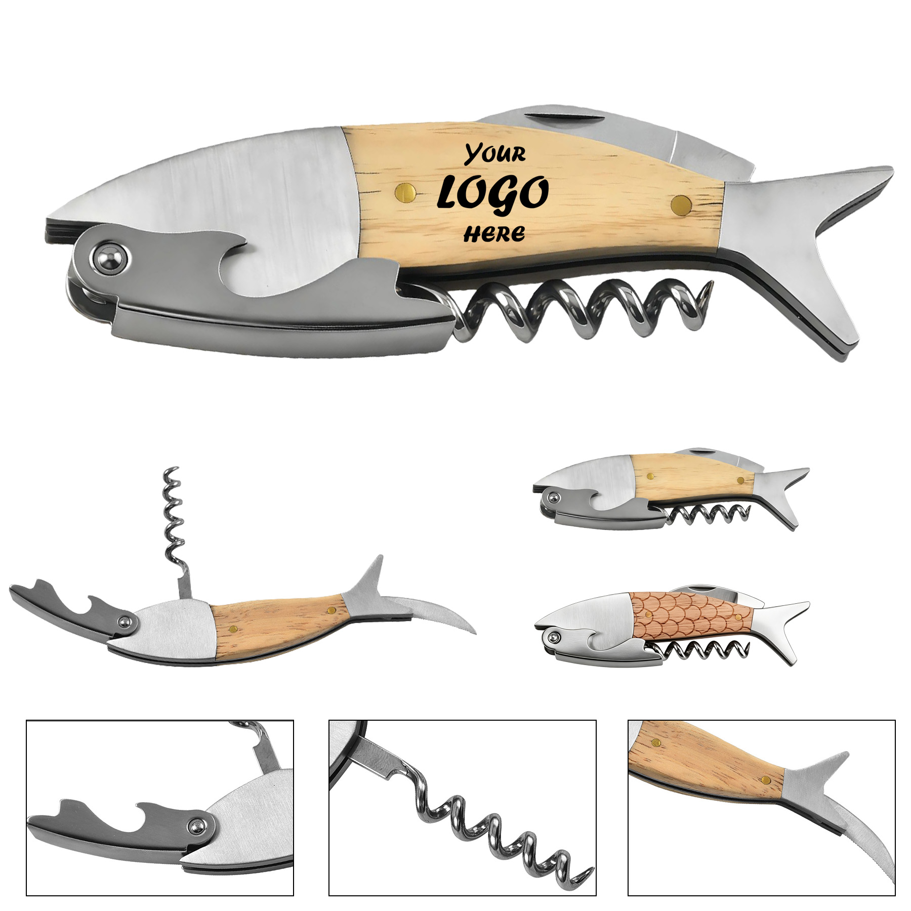 Portable Fish-Shaped 3-In-1 Wine Opener Folding Knife