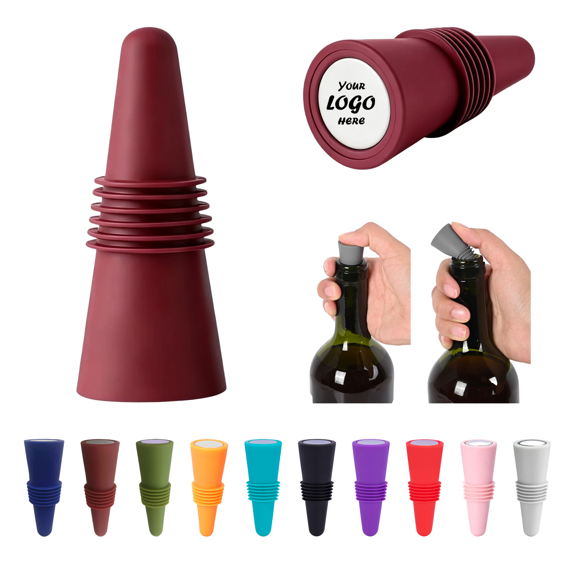 Silicone Wine Bottle Stopper With Stainless Steel Accent