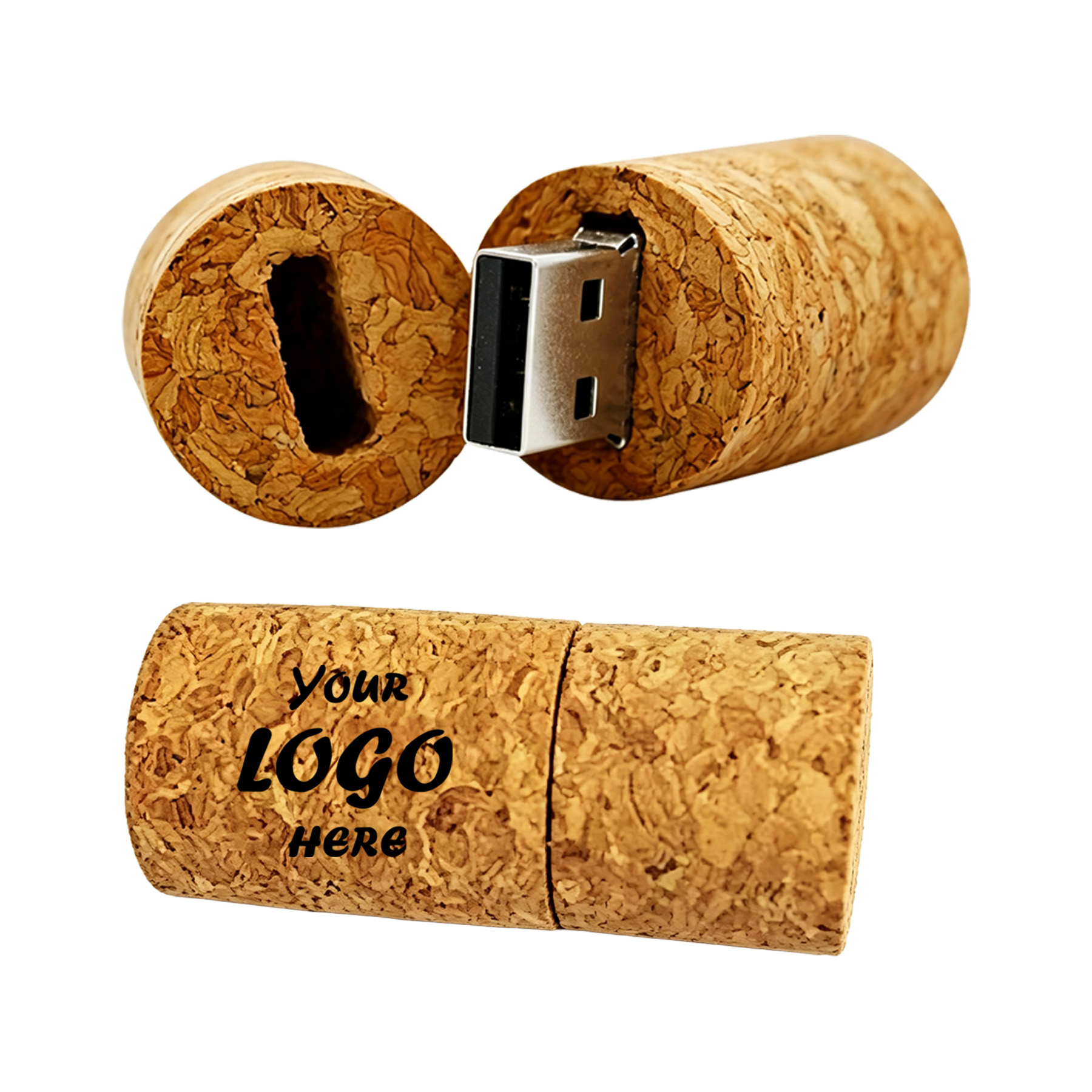 8GB Cork Wood USB Flash Drive With Custom Logo Imprint