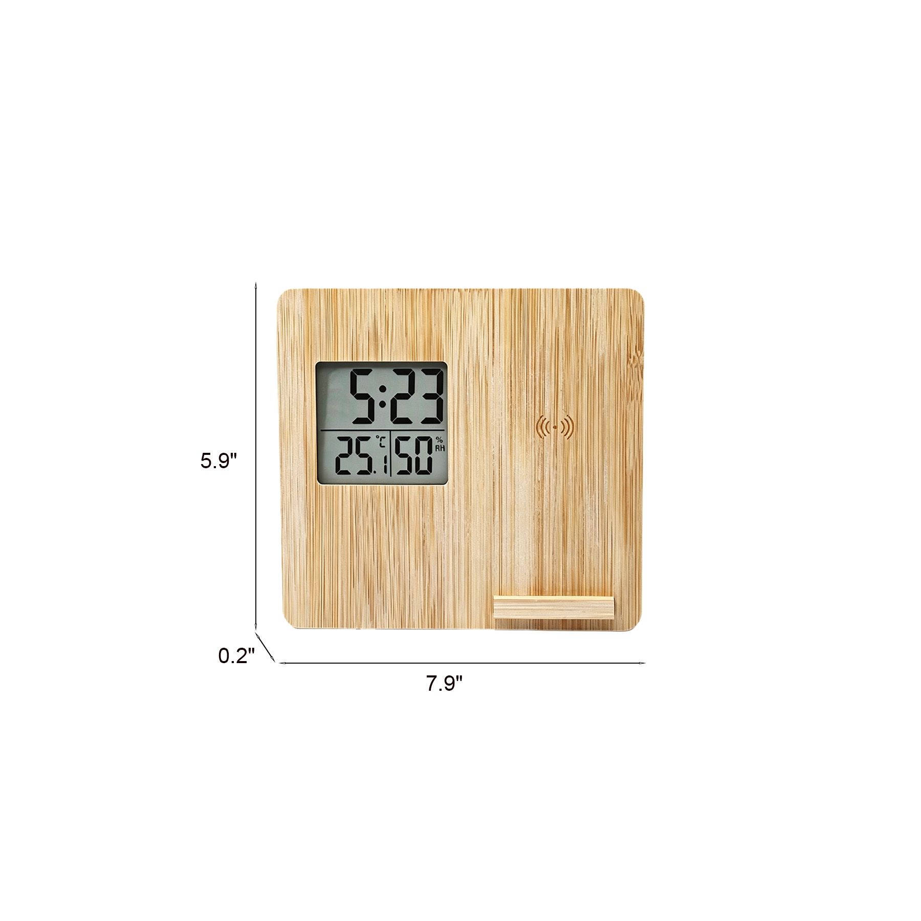 Bamboo Weather Clock With Humidity And Phone Charging - Image 2