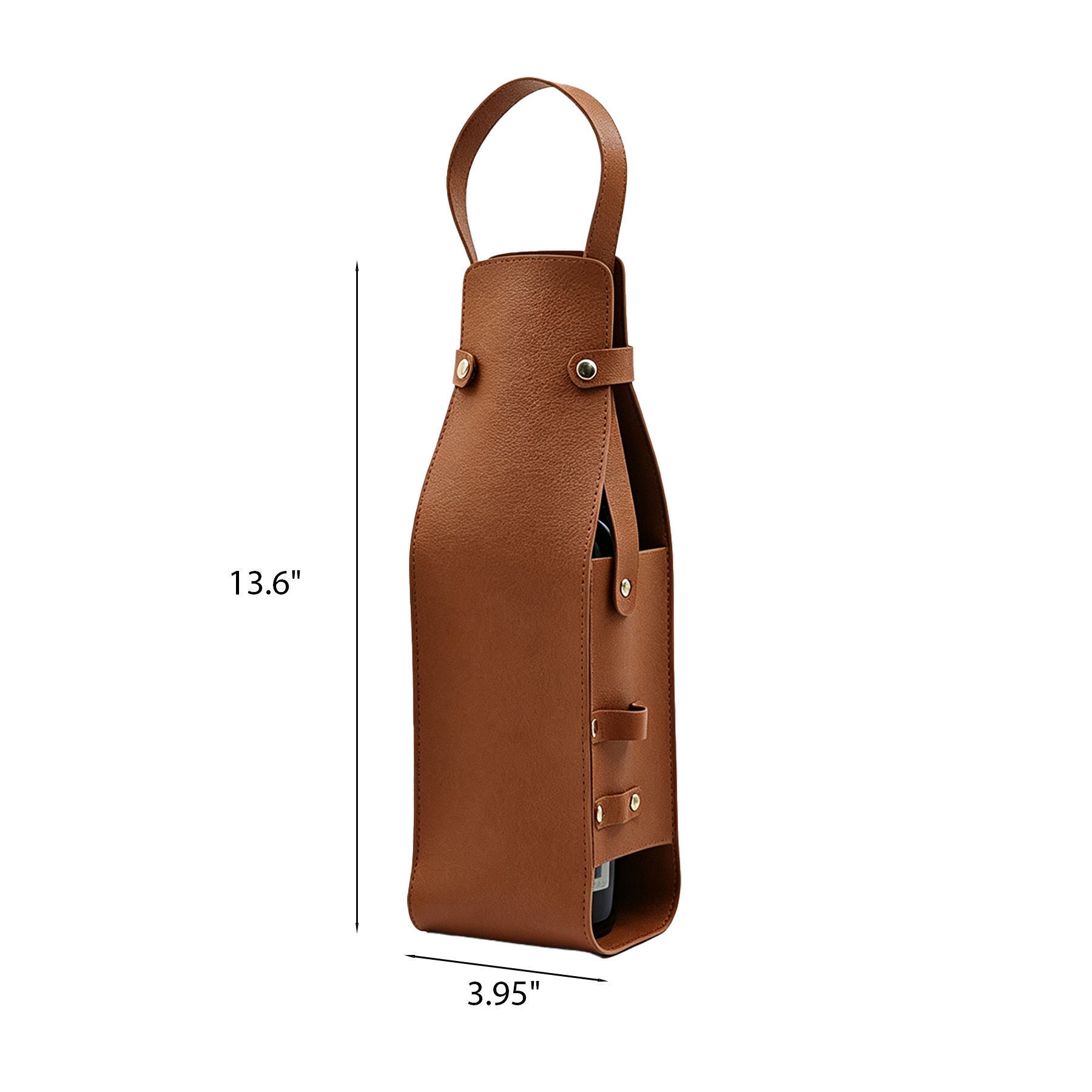Portable PU Leather Single Wine Bottle Tote With Strap - Image 2
