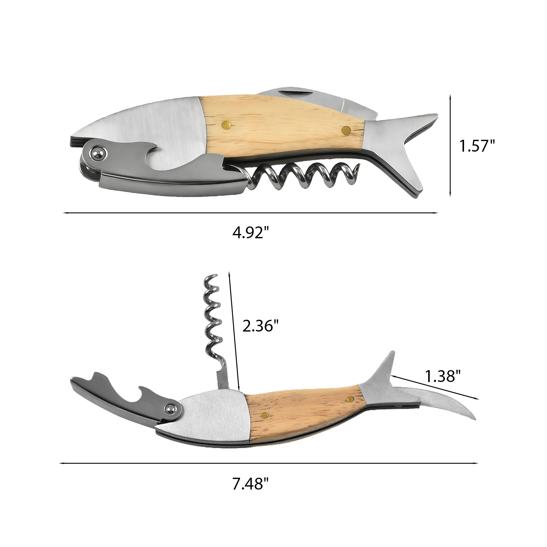 Portable Fish-Shaped 3-In-1 Wine Opener Folding Knife - Image 2