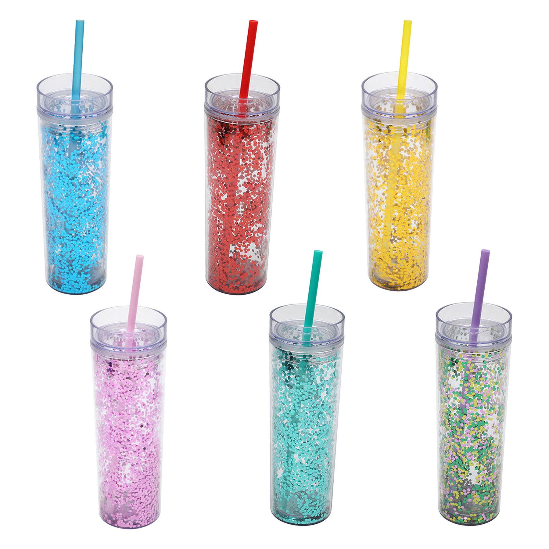 16 Oz Glitter Double Wall Straw Tumbler For Cold Drinks - Image 3