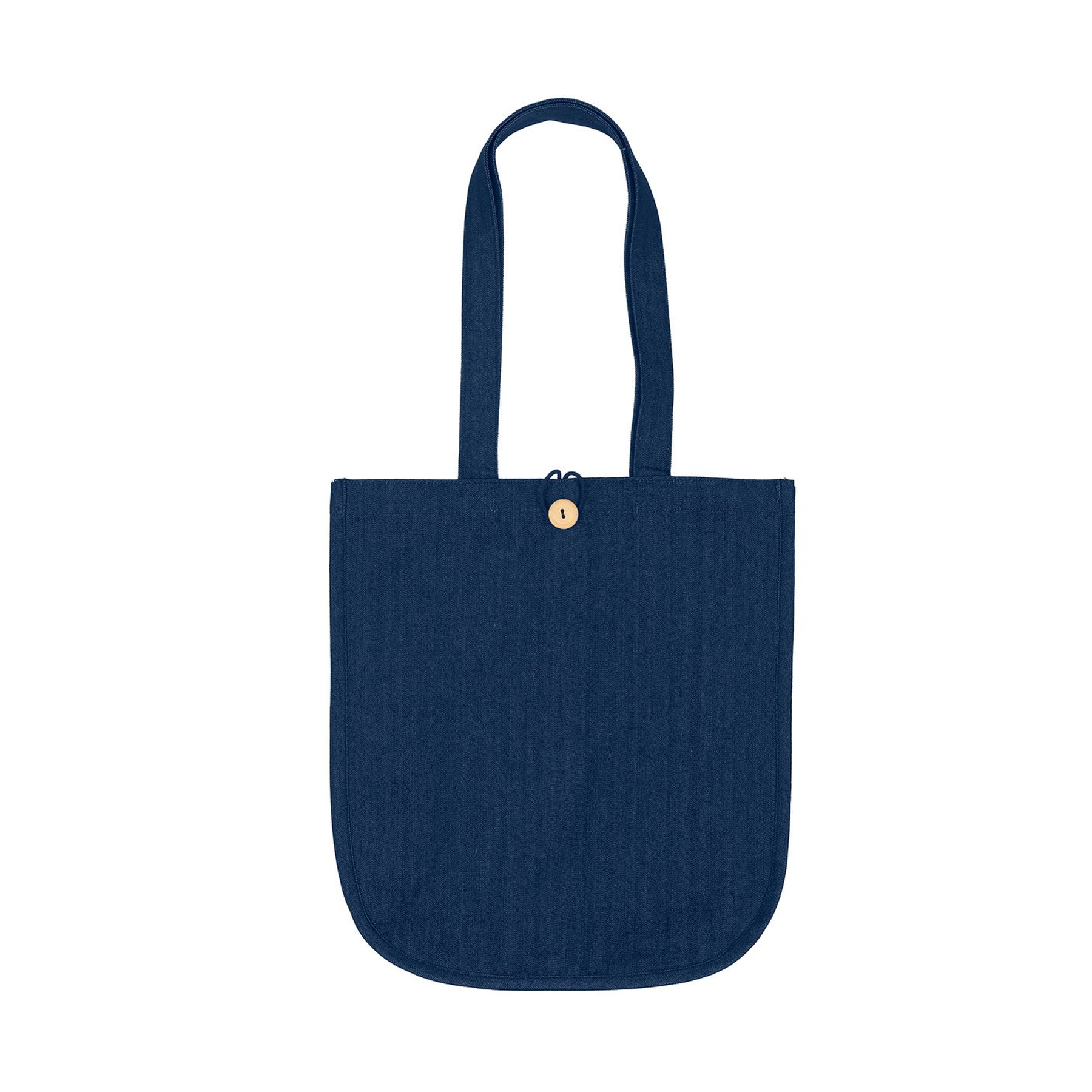 Dark Wash Denim Cotton Tote Bag With Button Closure - Image 3
