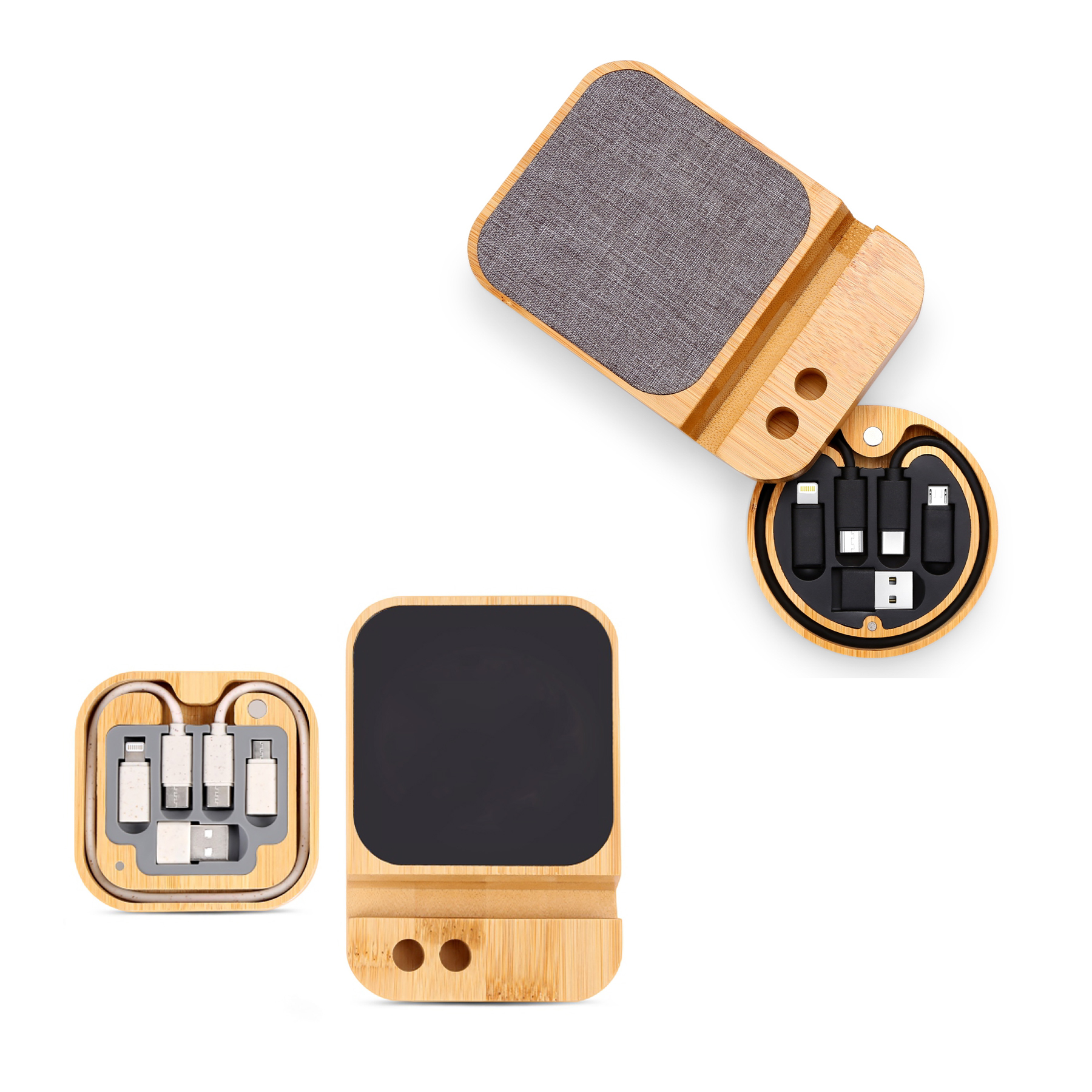 Bamboo 4 In 1 Wireless Charger Cable Kit Phone Holder - Image 3