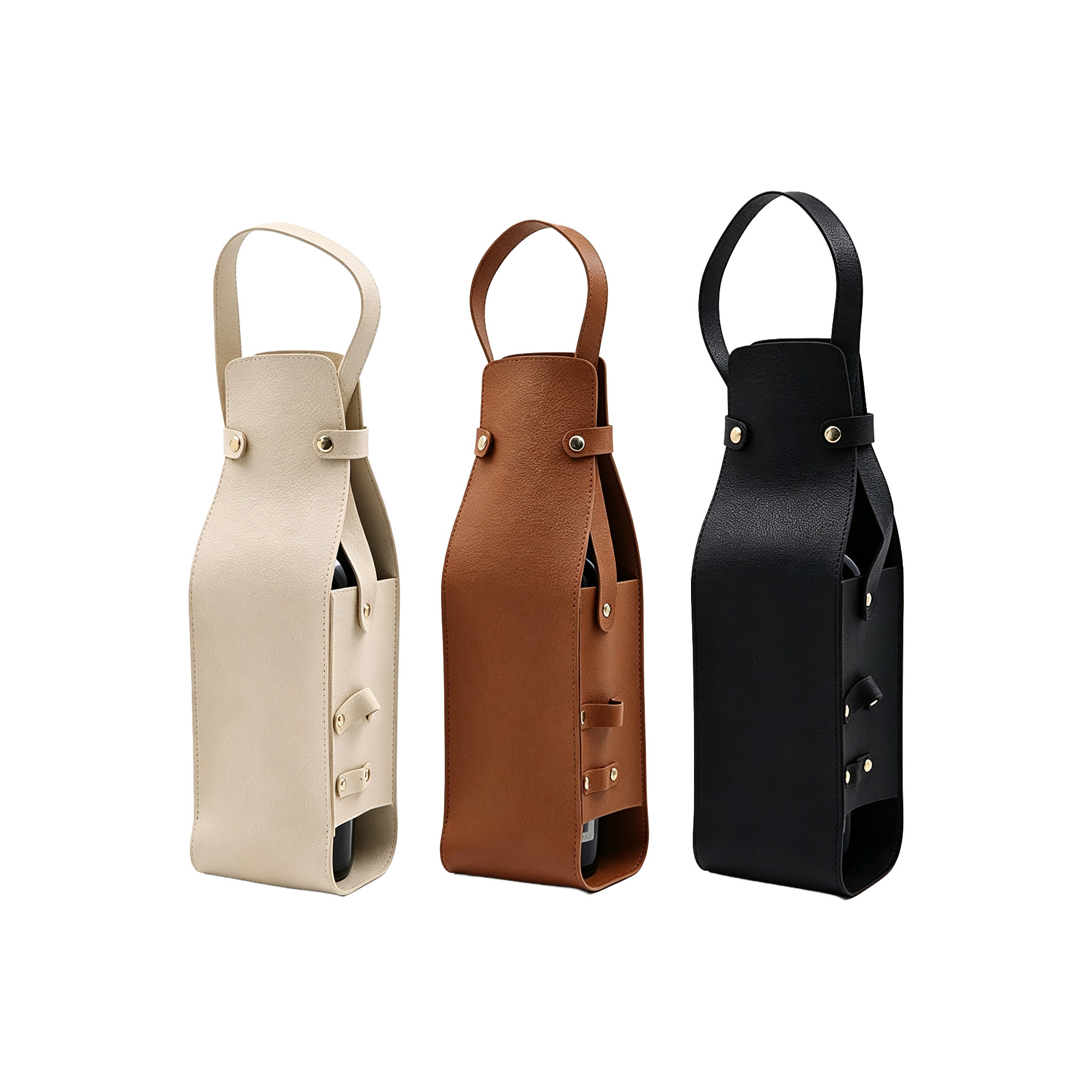 Portable PU Leather Single Wine Bottle Tote With Strap - Image 3